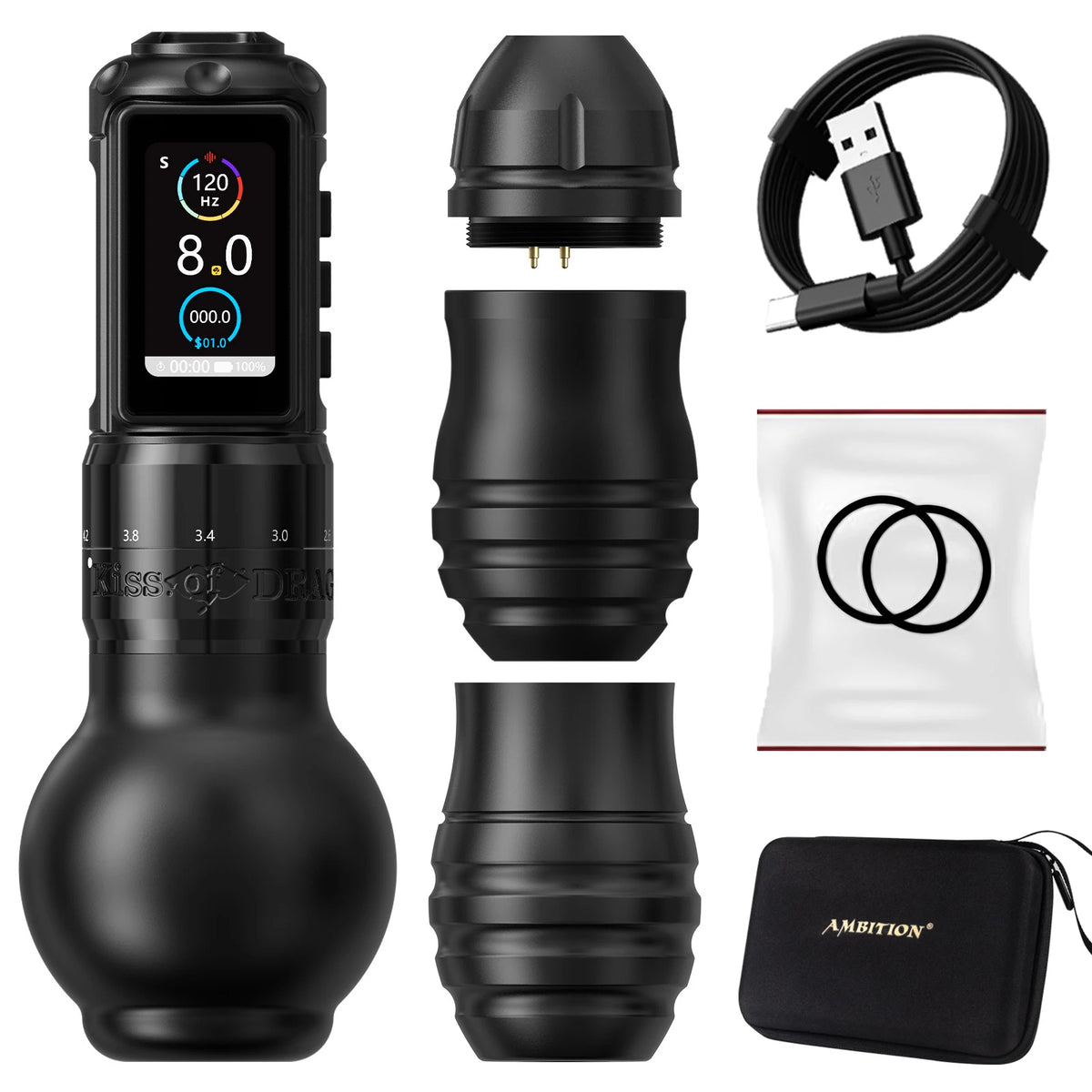 Traveler-T2 Adjustable Stroke 2.2-4.2Mm Wireless Tattoo Machine 54Mm+42Mm Grip with 2000Mah Battery Capacity Tattoo Pen