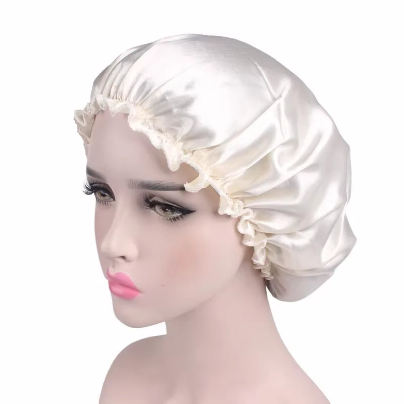Satin Hair Cap Bonnet Night Sleep Cap Women Shower Cap Femme Silk Long Hair Cap Hat for Bath Unisex Hair Bonnets