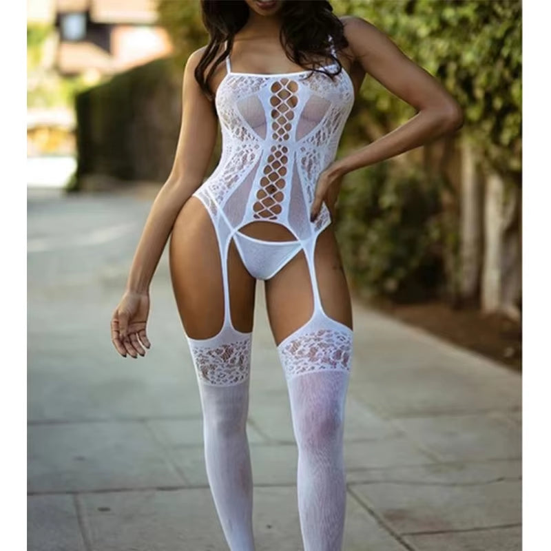 Sexy Lingerie Fishnet Bodystocking Open Bra Crotchless Underwear for Sex Lace Transparent Lingerie Bodysuit Erotic Mujer Sexy