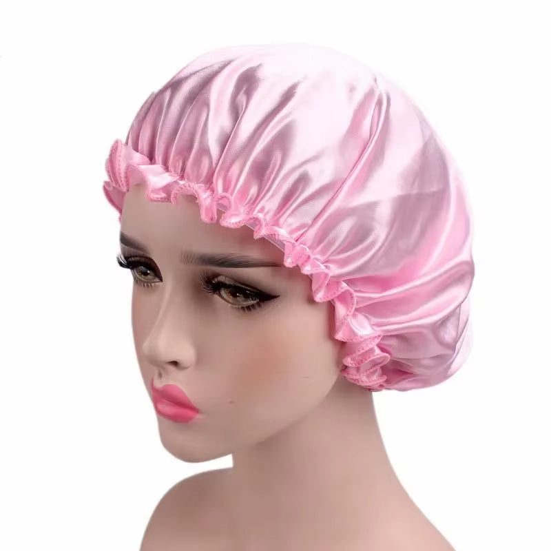 Satin Hair Cap Bonnet Night Sleep Cap Women Shower Cap Femme Silk Long Hair Cap Hat for Bath Unisex Hair Bonnets