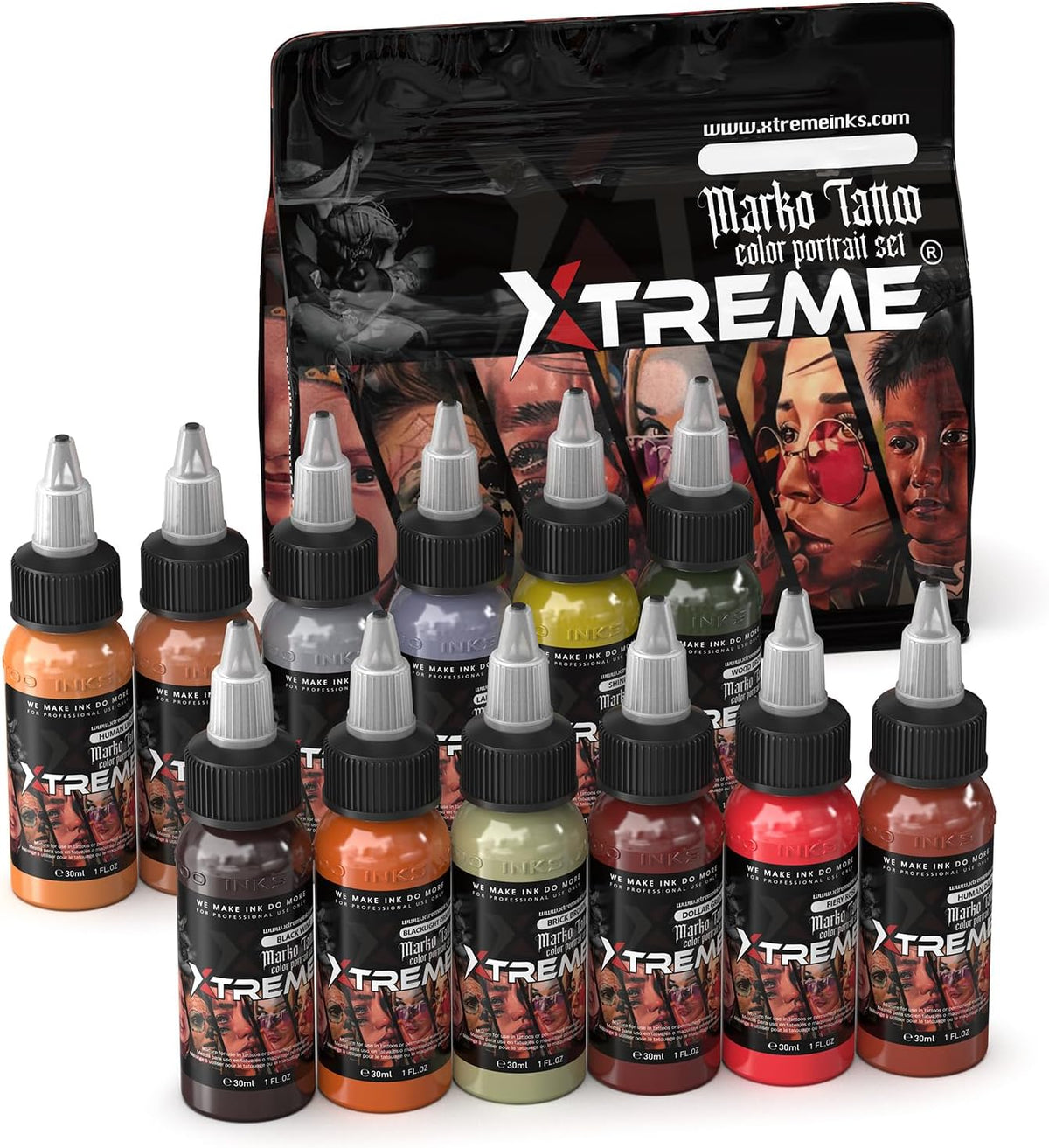 Tattoo Ink Kit Tattoo Color Set 12 Colors 1 OZ Vegan-Friendly Pigment Tattoo Ink Tattoo Supplies