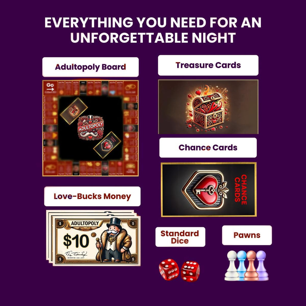 Adultopoly Spicy Edition: Sexopoly Adult Board Game Intimate Couples Sex Game for 2 Players - Dirty Date Night, Relationship Building - Romantic for Husband or Wife or Couples