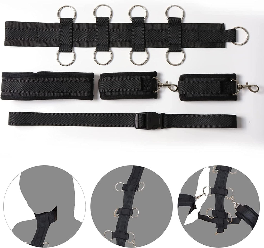Bondaged Restraints Sex Spreaders Queen Bed Set for Women Submissive Kit Tied up Adult Sex Playing Bed and Handcuffs Tools Neck Collar to Wrist Sex Restraining for Women behind Back Set Sweater R2