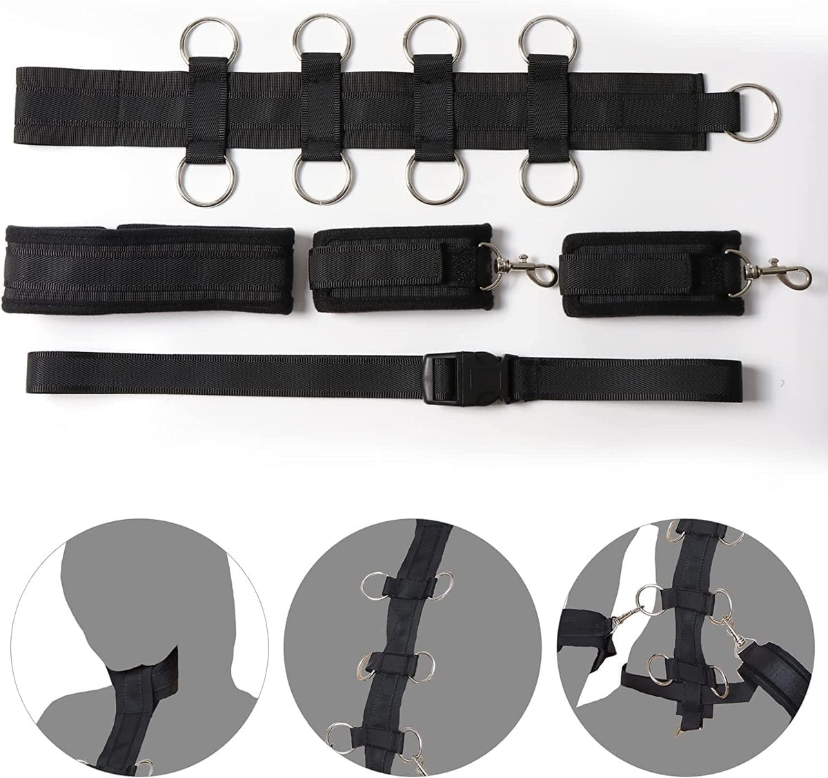 Bondaged Restraints Sex Spreaders Queen Bed Set for Women Submissive Kit Tied up Adult Sex Playing Bed and Handcuffs Tools Neck Collar to Wrist Sex Restraining for Women behind Back Set Sweater R2