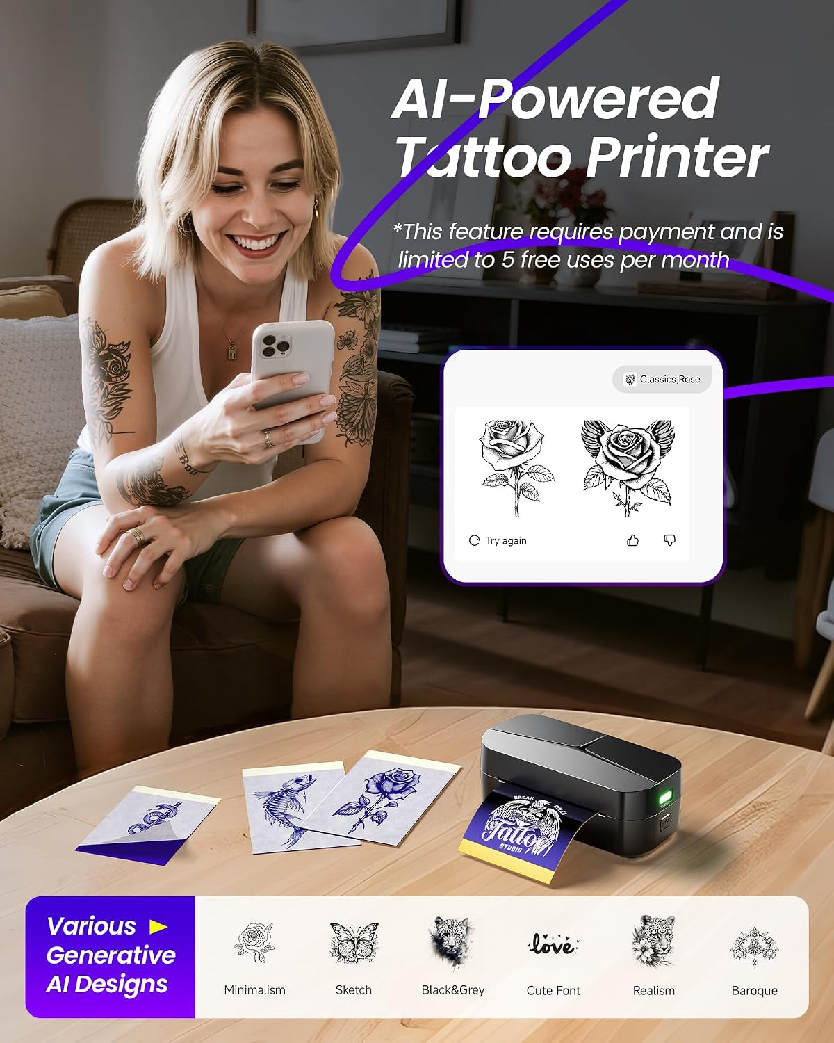 Mini Tattoo Stencil Printer for DIY Temporary Tattoo