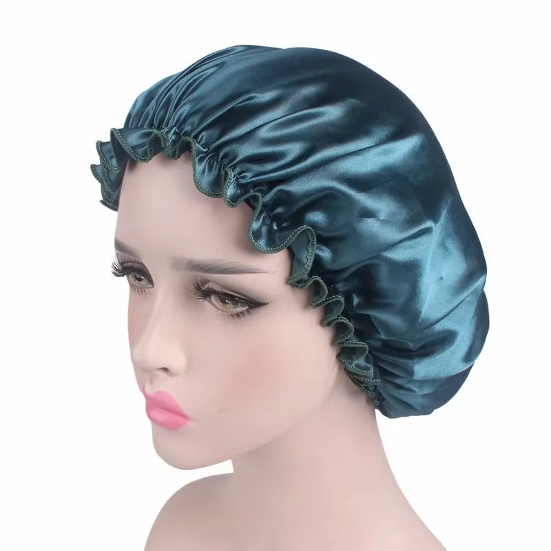Satin Hair Cap Bonnet Night Sleep Cap Women Shower Cap Femme Silk Long Hair Cap Hat for Bath Unisex Hair Bonnets