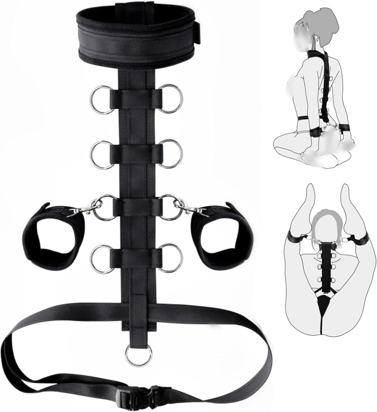 Bondaged Restraints Sex Spreaders Queen Bed Set for Women Submissive Kit Tied up Adult Sex Playing Bed and Handcuffs Tools Neck Collar to Wrist Sex Restraining for Women behind Back Set Sweater R2