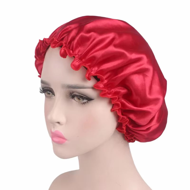 Satin Hair Cap Bonnet Night Sleep Cap Women Shower Cap Femme Silk Long Hair Cap Hat for Bath Unisex Hair Bonnets