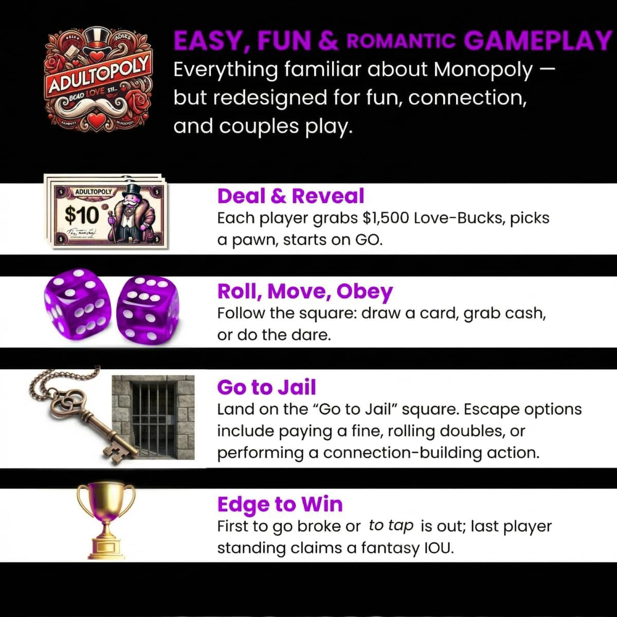 Adultopoly Spicy Edition: Sexopoly Adult Board Game Intimate Couples Sex Game for 2 Players - Dirty Date Night, Relationship Building - Romantic for Husband or Wife or Couples