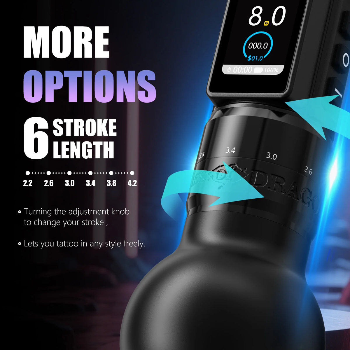 Traveler-T2 Adjustable Stroke 2.2-4.2Mm Wireless Tattoo Machine 54Mm+42Mm Grip with 2000Mah Battery Capacity Tattoo Pen