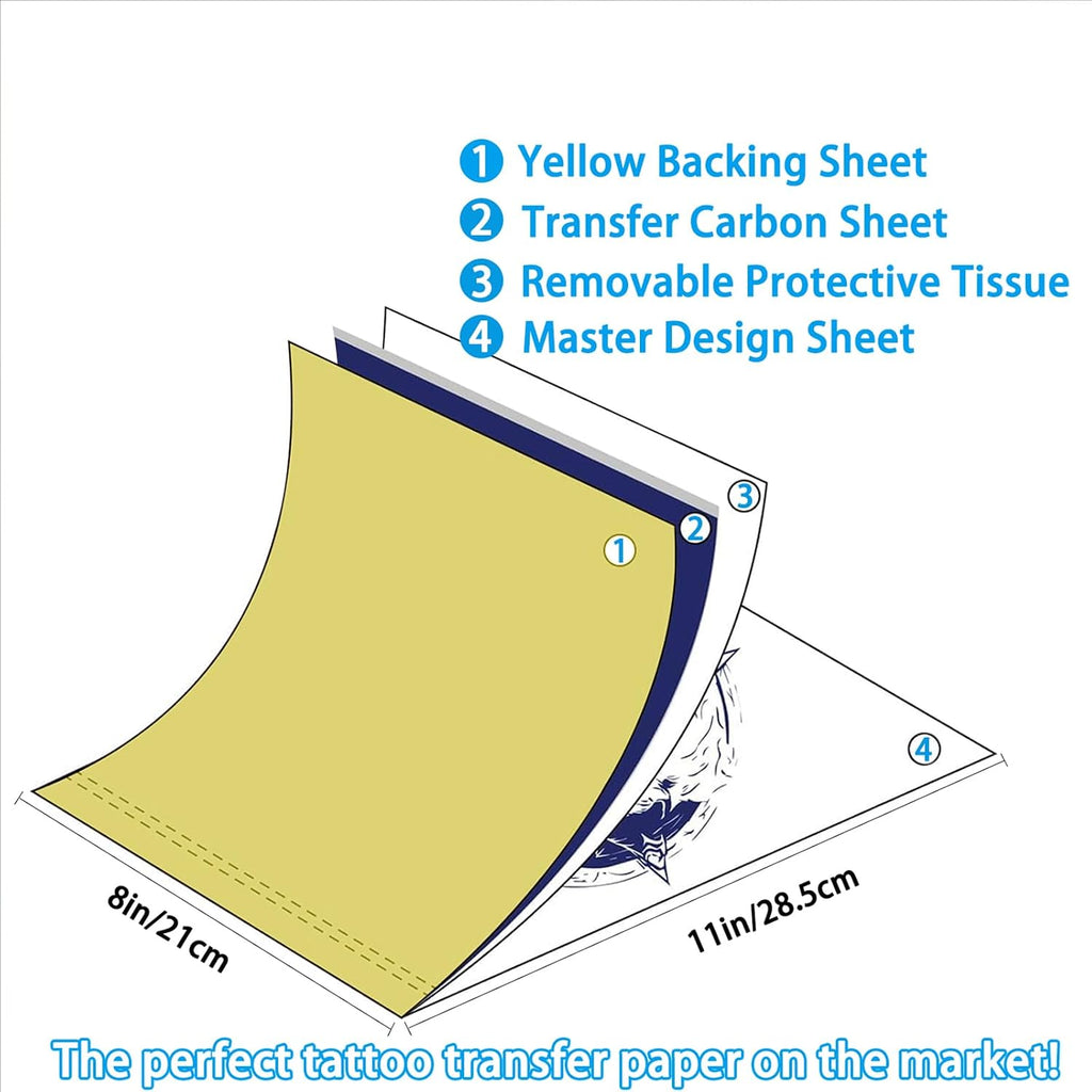 Tattoo Stencil Paper 100 Sheets, A4 4-Layer Thermal Transfer Sheets for Tattooing, Premium Carbon Tracing Supplies