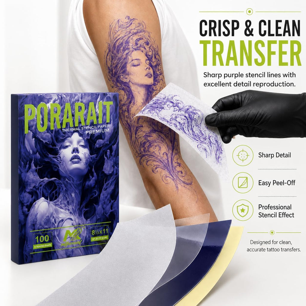 Tattoo Stencil Paper 100 Sheets, A4 4-Layer Thermal Transfer Sheets for Tattooing, Premium Carbon Tracing Supplies