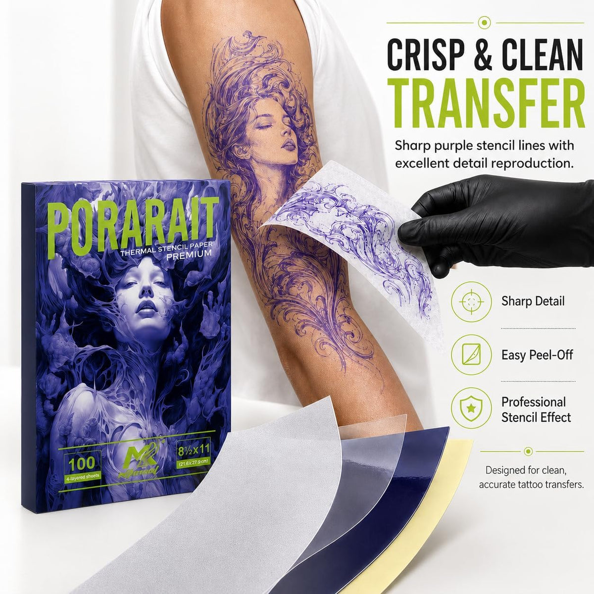 Tattoo Stencil Paper 100 Sheets, A4 4-Layer Thermal Transfer Sheets for Tattooing, Premium Carbon Tracing Supplies