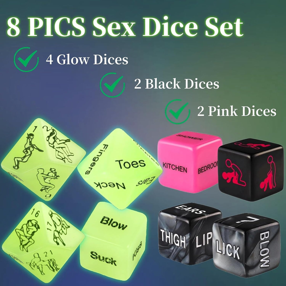Positions Sex Game Sex Dice, Couples Sex Toys Glow in the Dark Positon Dice for Date Night Sex Games Romantic Anniversary & Valentines Gifts Adult Couple Games 8 Dices for Adults Sex Games for Couples