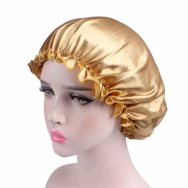Satin Hair Cap Bonnet Night Sleep Cap Women Shower Cap Femme Silk Long Hair Cap Hat for Bath Unisex Hair Bonnets