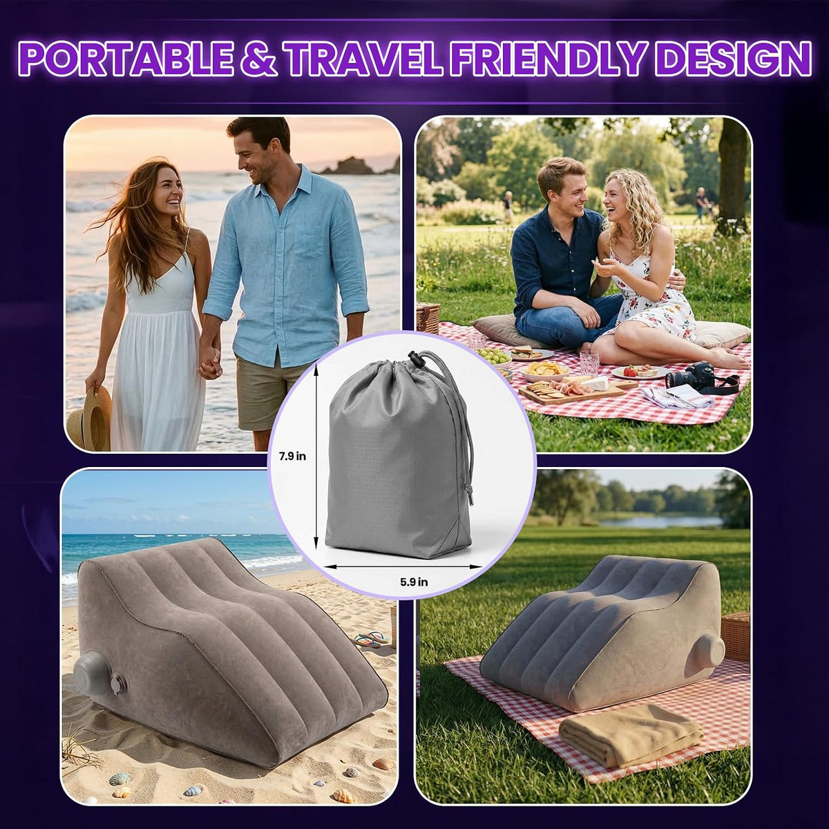 Sex Pillow Couples Sex Toys, Inflatable Position Pillow Adult Toys for Men Women, Velvety Flocked Cushion for Deeper Position & Angle Support, Portable Sex Furniture Cushion for Men Women Couples
