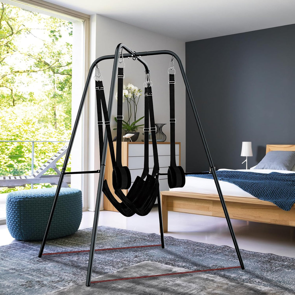 Sex Swing Stand with Sex Sling，Adjustable Angle Sex Swing ，Easy to Assemble，Sex Furniture for Bedroom（Black