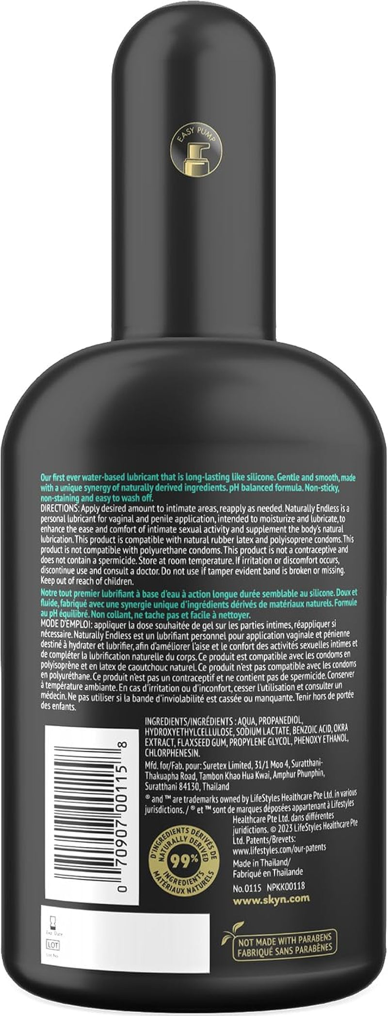 Naturally Endless Water-Based Long Lasting Lube for Men, Women and Couples, Safe with Latex and Non-Latex Condoms and Toys, 8.5 Oz