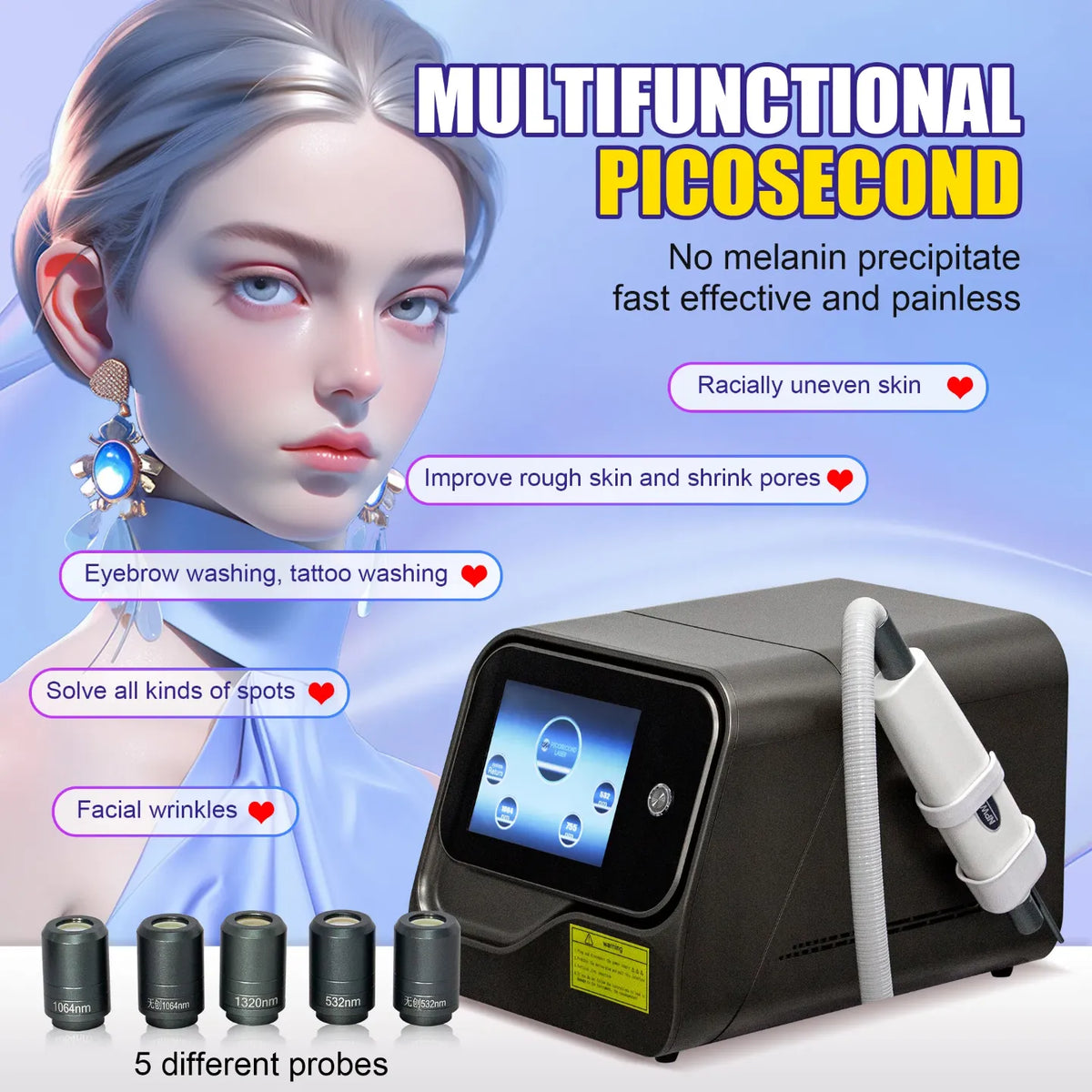 Laser Tattoo Removal Q Switched Nd YAG Eyebrow Pigment Remover Machine Picosecond Laser for Professional Salon Use