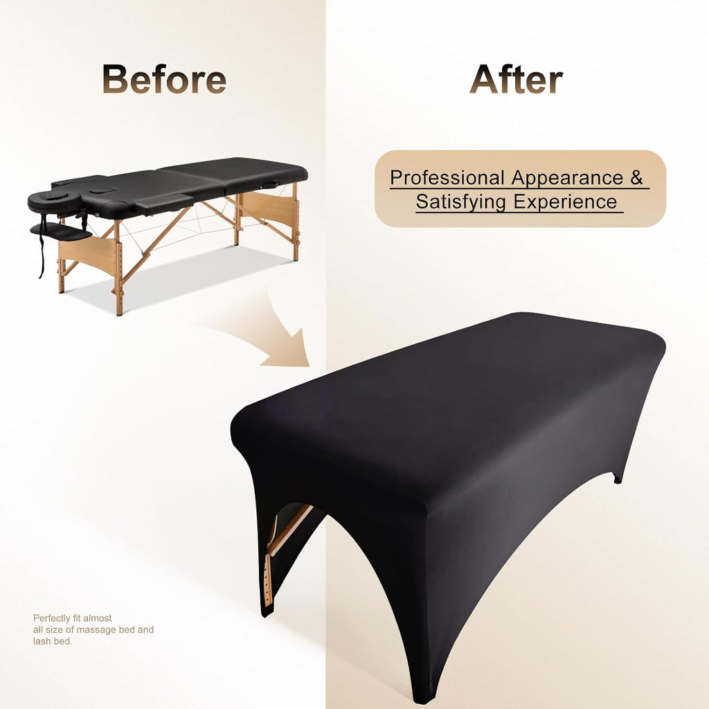 Spa Bed Cover Professional Lash Bed Cover Stretchy Massage Table Cover Beauty Bed Protective Topper, Excellent for Lash Extension, Spa, Massage, Beauty Salon, Wax, Tattoo Bed and Table (Black)
