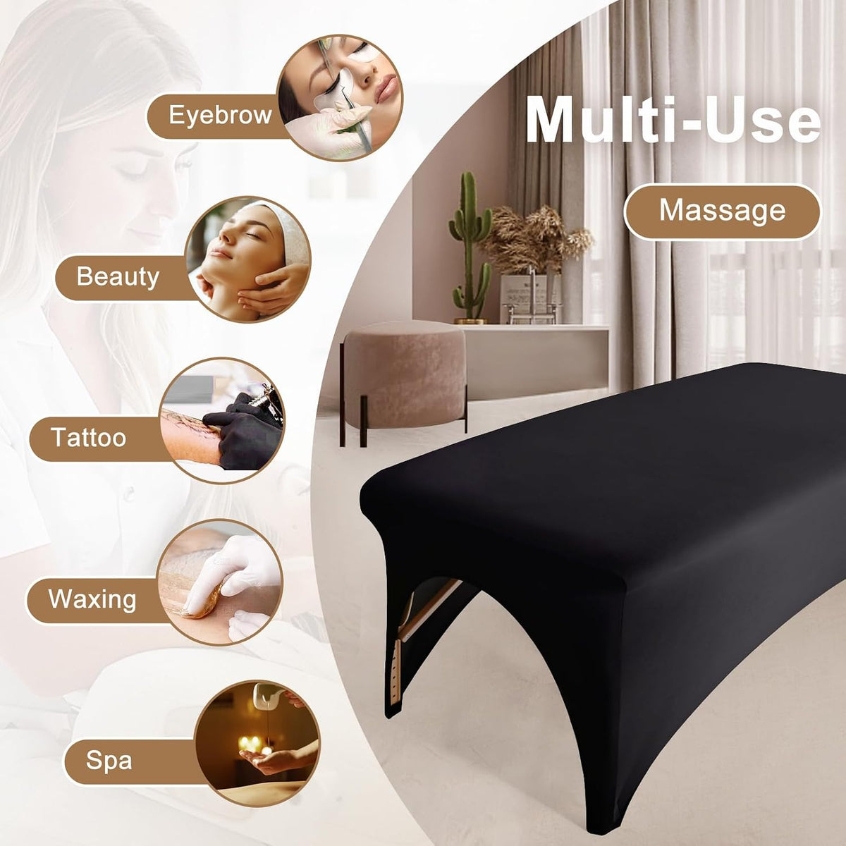 Spa Bed Cover Professional Lash Bed Cover Stretchy Massage Table Cover Beauty Bed Protective Topper, Excellent for Lash Extension, Spa, Massage, Beauty Salon, Wax, Tattoo Bed and Table (Black)
