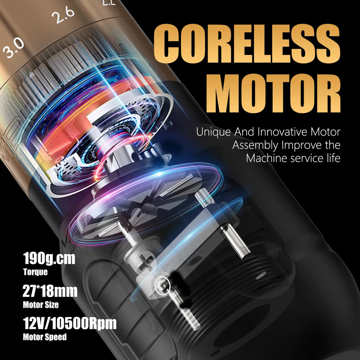 Seher Pro 2.2-4.2Mm Adjustable Stroke Tattoo Pen Wireless Tattoo Machine 2400Mah Battery Coreless Motor 42Mm+34Mm Grip