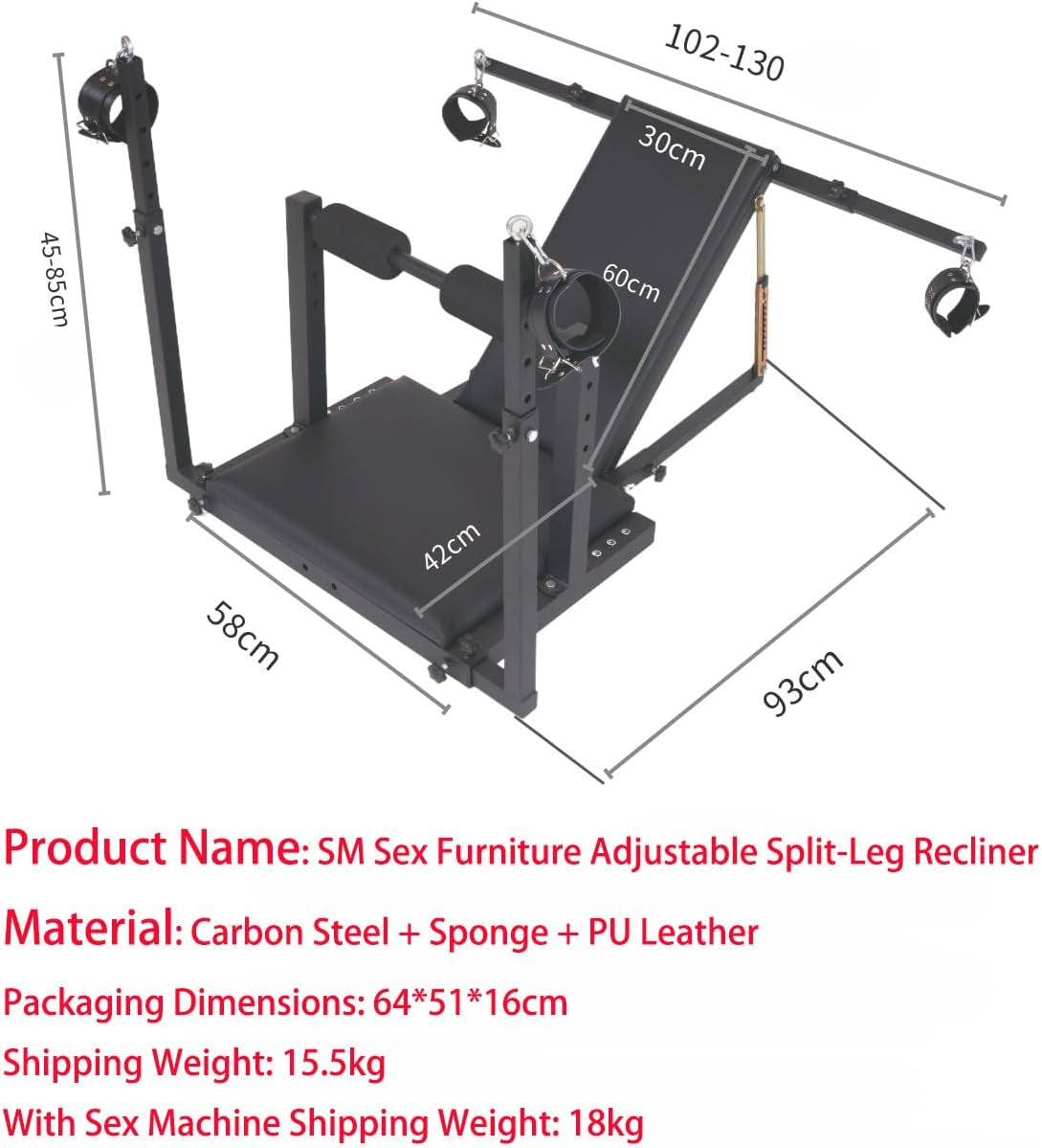 Obedience Bench with Adjustable Bondage Chair, Artificial Leather Cuffs and Carbon Steel Pad (Sex Chair)
