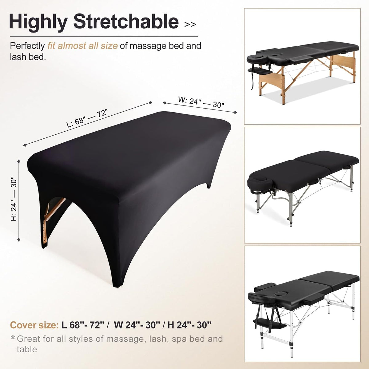 Spa Bed Cover Professional Lash Bed Cover Stretchy Massage Table Cover Beauty Bed Protective Topper, Excellent for Lash Extension, Spa, Massage, Beauty Salon, Wax, Tattoo Bed and Table (Black)