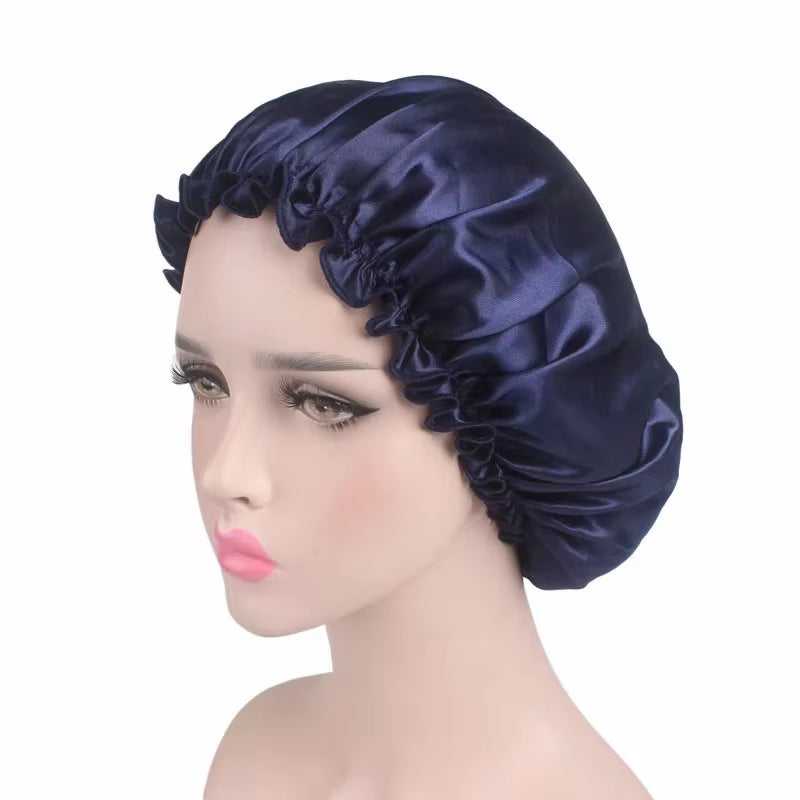 Satin Hair Cap Bonnet Night Sleep Cap Women Shower Cap Femme Silk Long Hair Cap Hat for Bath Unisex Hair Bonnets