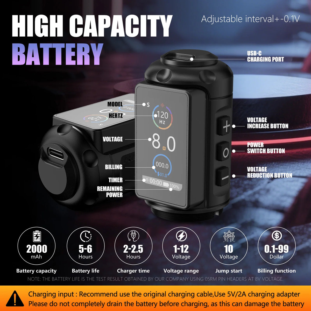 Traveler-T2 Adjustable Stroke 2.2-4.2Mm Wireless Tattoo Machine 54Mm+42Mm Grip with 2000Mah Battery Capacity Tattoo Pen