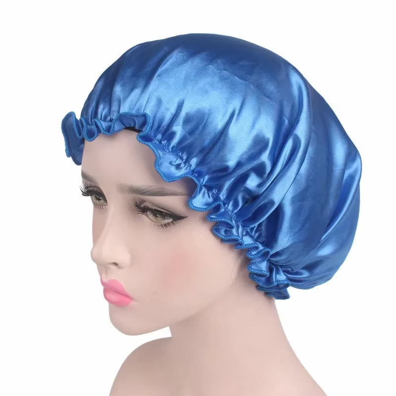 Satin Hair Cap Bonnet Night Sleep Cap Women Shower Cap Femme Silk Long Hair Cap Hat for Bath Unisex Hair Bonnets