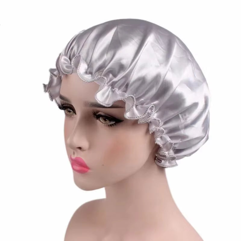 Satin Hair Cap Bonnet Night Sleep Cap Women Shower Cap Femme Silk Long Hair Cap Hat for Bath Unisex Hair Bonnets