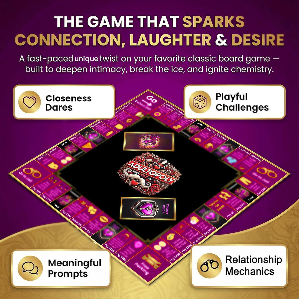 Adultopoly Spicy Edition: Sexopoly Adult Board Game Intimate Couples Sex Game for 2 Players - Dirty Date Night, Relationship Building - Romantic for Husband or Wife or Couples