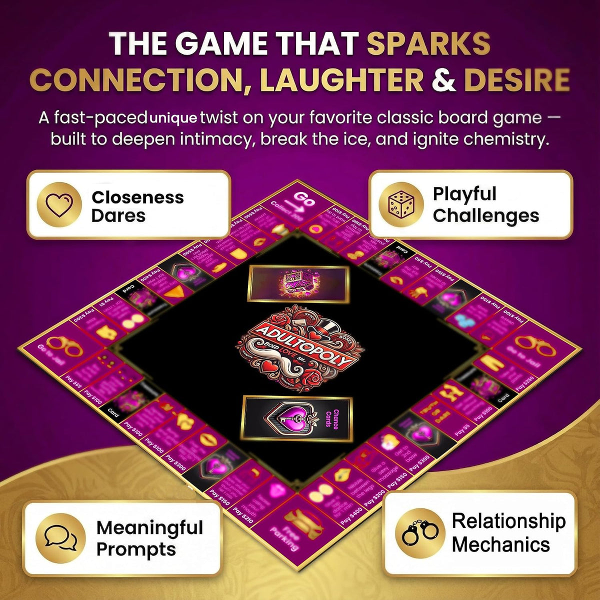 Adultopoly Spicy Edition: Sexopoly Adult Board Game Intimate Couples Sex Game for 2 Players - Dirty Date Night, Relationship Building - Romantic for Husband or Wife or Couples