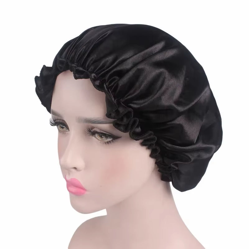 Satin Hair Cap Bonnet Night Sleep Cap Women Shower Cap Femme Silk Long Hair Cap Hat for Bath Unisex Hair Bonnets