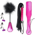 4PCS SM Bondage Set Sex Whip Adult Paddle Slap Leather Whip Flirting Feather Tickle and Bells Nipple Clamps for Adults Sex Games (Purple)
