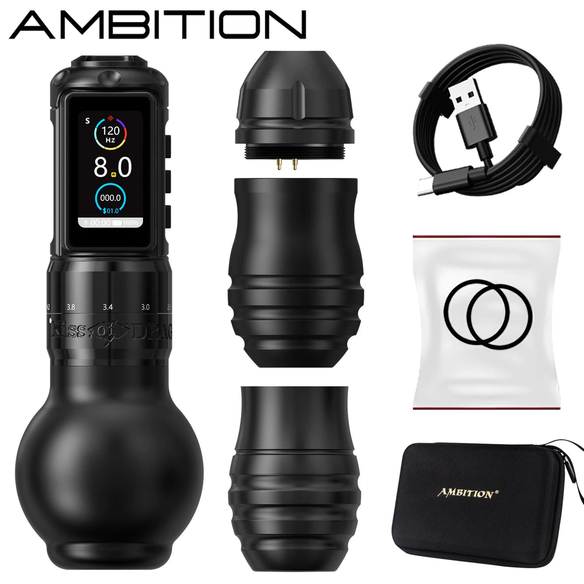 Traveler-T2 Adjustable Stroke 2.2-4.2Mm Wireless Tattoo Machine 54Mm+42Mm Grip with 2000Mah Battery Capacity Tattoo Pen