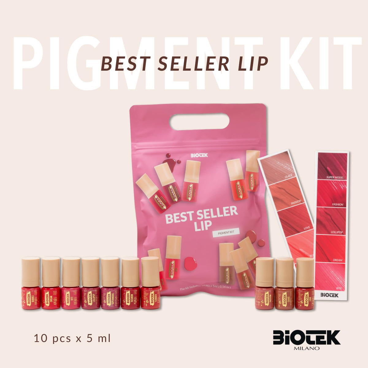 - Lips Pigment Kit for Permanent Make Up- Passion, Glacè, Fashion, Bite, Love, Supermodel, Lollipop, Dream, Summer, Bubble(10X0,50 Fl.Oz.) - Color for Lips Made in Italy