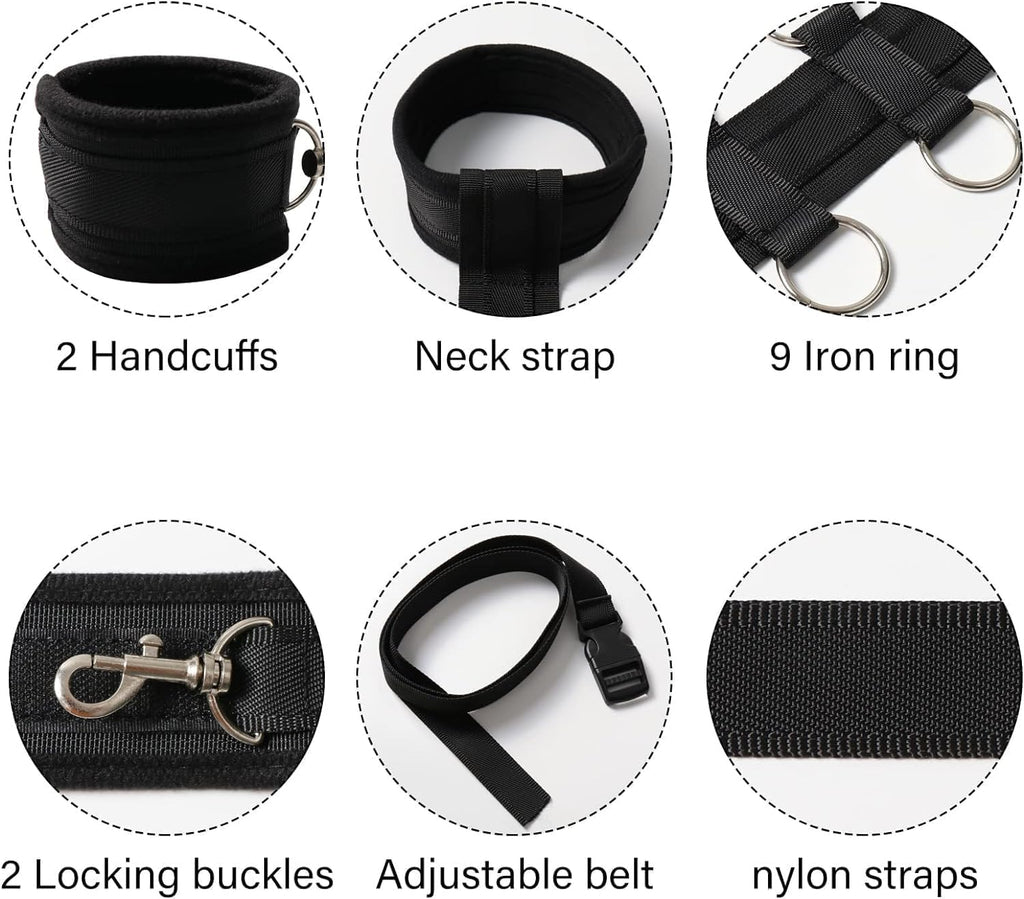 Bondaged Restraints Sex Spreaders Queen Bed Set for Women Submissive Kit Tied up Adult Sex Playing Bed and Handcuffs Tools Neck Collar to Wrist Sex Restraining for Women behind Back Set Sweater R2